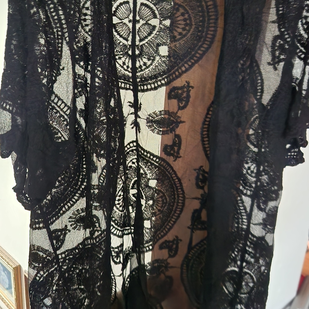 Black Lace Swim Coverup Kimono - Sheer Beach Wrap